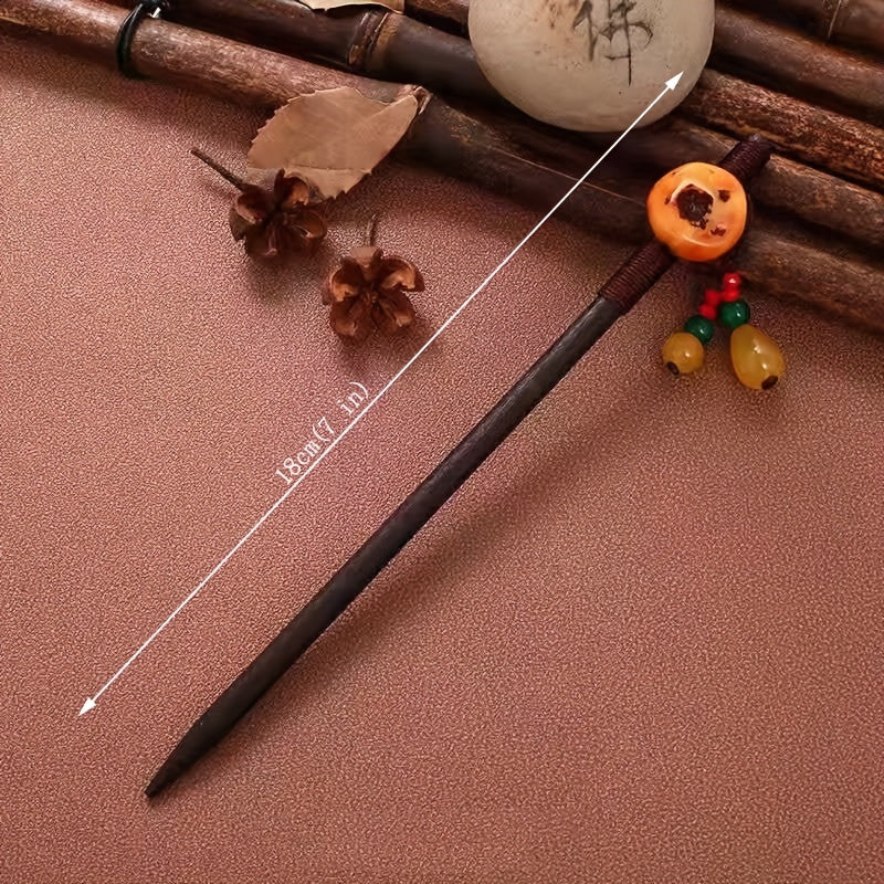 Ancient Style Sandalwood Hairpin Tassel Wooden Hair Stick Ponytail Holder