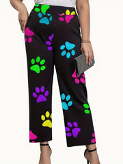  Colorful Paw Print Wide Leg Trousers