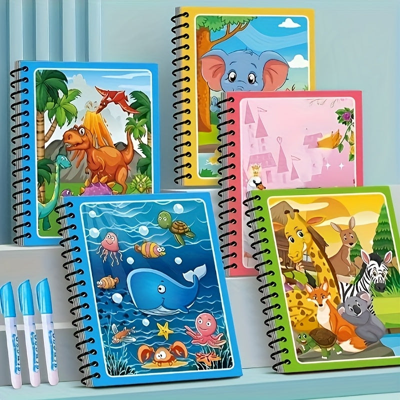 16pcs Magic Water Coloring Books with Water Pens - Educational Doodle Sketchbook