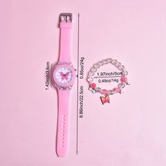 Girls' Butterfly LED Light Watch with Beaded Bracelet Set