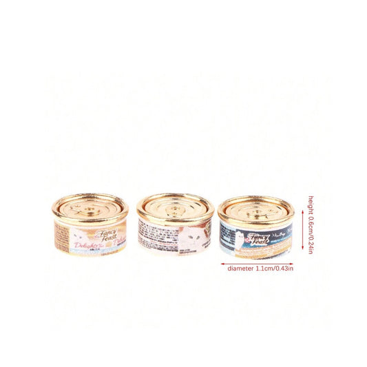 3pcs Dollhouse Pet Food Jar Set Mini Dollhouse Decorations Aluminum Alloy