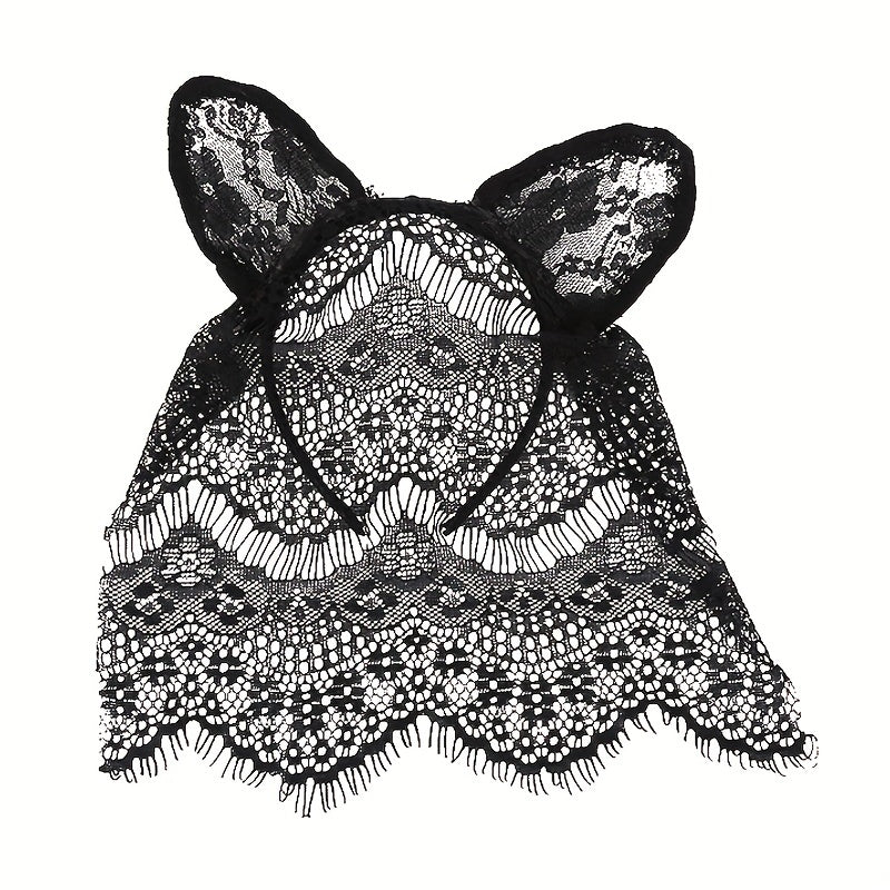 Halloween Bunny Ears Headband Lace Hair Band Veil Headdress