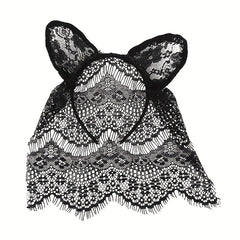 Halloween Bunny Ears Headband Lace Hair Band Veil Headdress