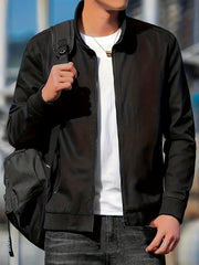 Solid Waterproof Jacket Men's Casual Stand Collar Zip Up Jacket