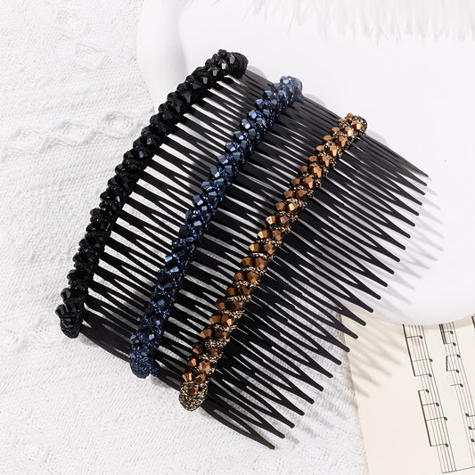 3pcs Crystal Rhinestone Hair Side Comb Set Braided Updo Hair Accessories