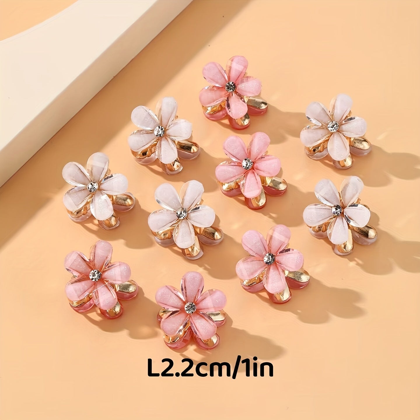 10pcs Pink Flower Rhinestone Hair Claw Ladies Clip Alloy Accessories