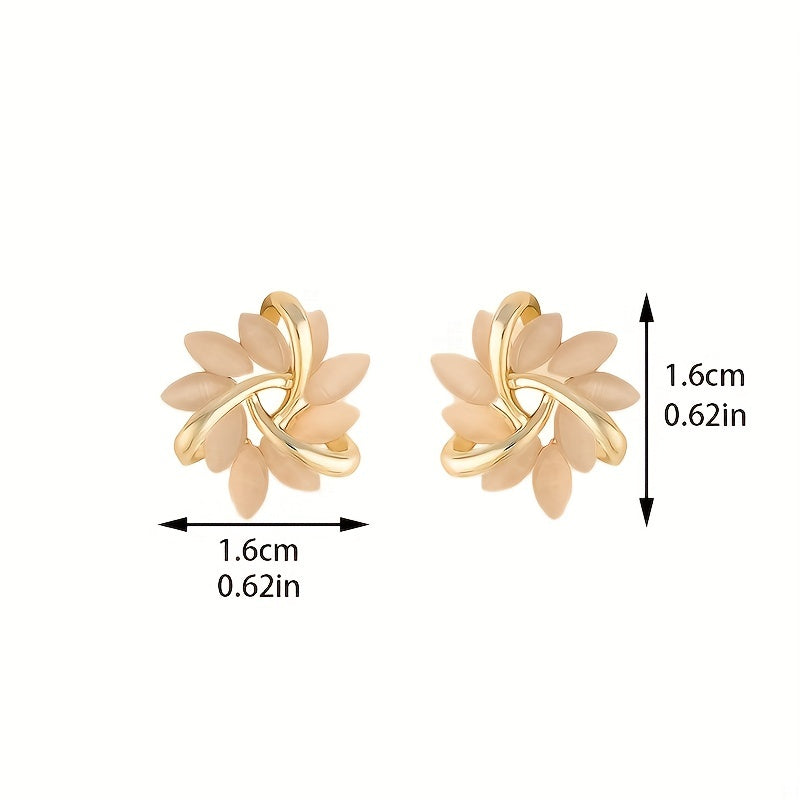 Rotating Flower Cat Eye Stone Sun Stud Earrings