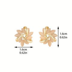 Rotating Flower Cat Eye Stone Sun Stud Earrings