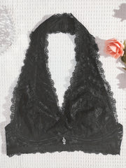Floral Lace Wireless Halter Bow Tie Bra