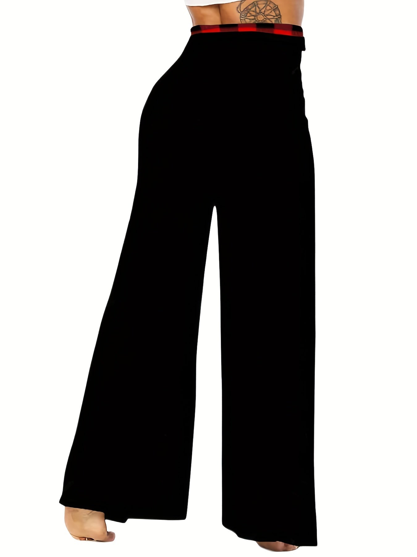  Plaid Print High Rise Wide Leg Pants With Belt