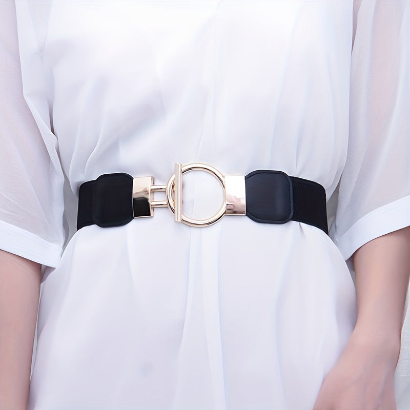 Geometric Round Buckle Belt Wide Waistband Dress Coat Girdle Sweater Belts