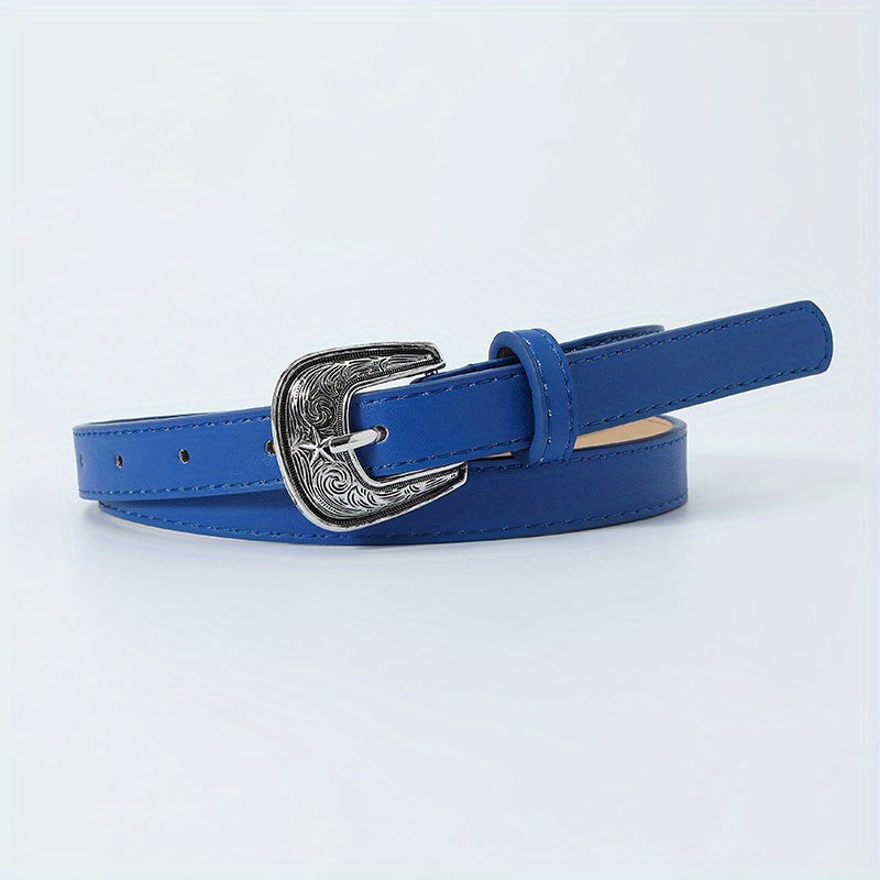 Vintage Carved Buckle PU Belt Classic Candy Casual Waist Belt for Women