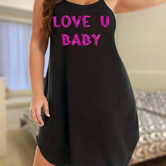  Nightdress Women's Plus Slogan Print Cami Sleep Dress
