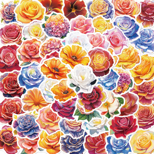 50pcs Reusable Vinyl Flower Graffiti Stickers, Vibrant Floral Decals