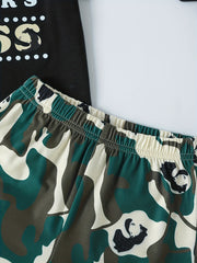 Boys Teen Casual T Shirt & Camouflage Shorts Set for Summer