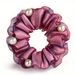 Silk Yarn Beaded Scrunchie Hair Tie Hair Accessory