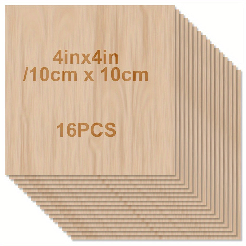 Unfinished Wood Sheets for Crafts 4x4x1.5in 2mm Thick Smooth Surfaces