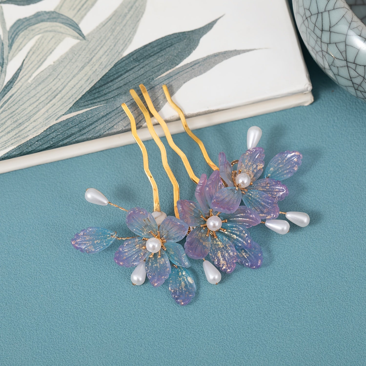 Purple Flower Hair Comb Vintage Hairpin Hanfu Accessories