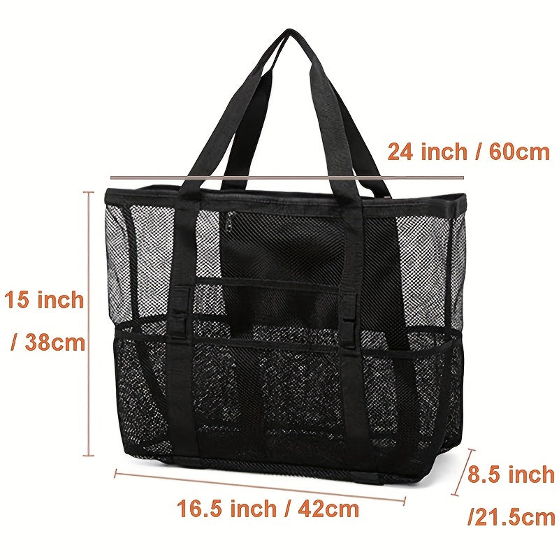 Large Mesh Beach Bag Family Tote & Pool Bag with 9 Pockets