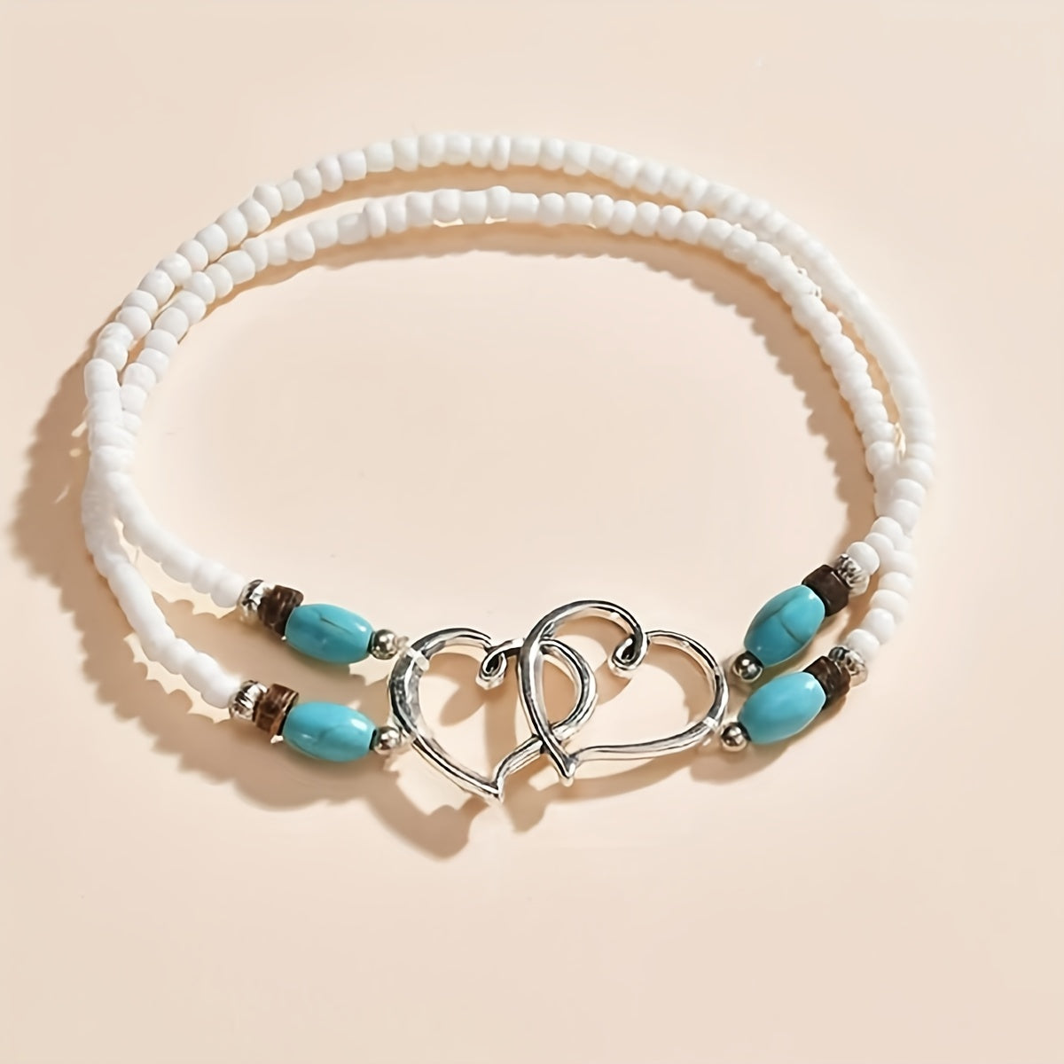 Double Layer Heart Anklet Rice Bead