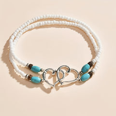 Double Layer Heart Anklet Rice Bead
