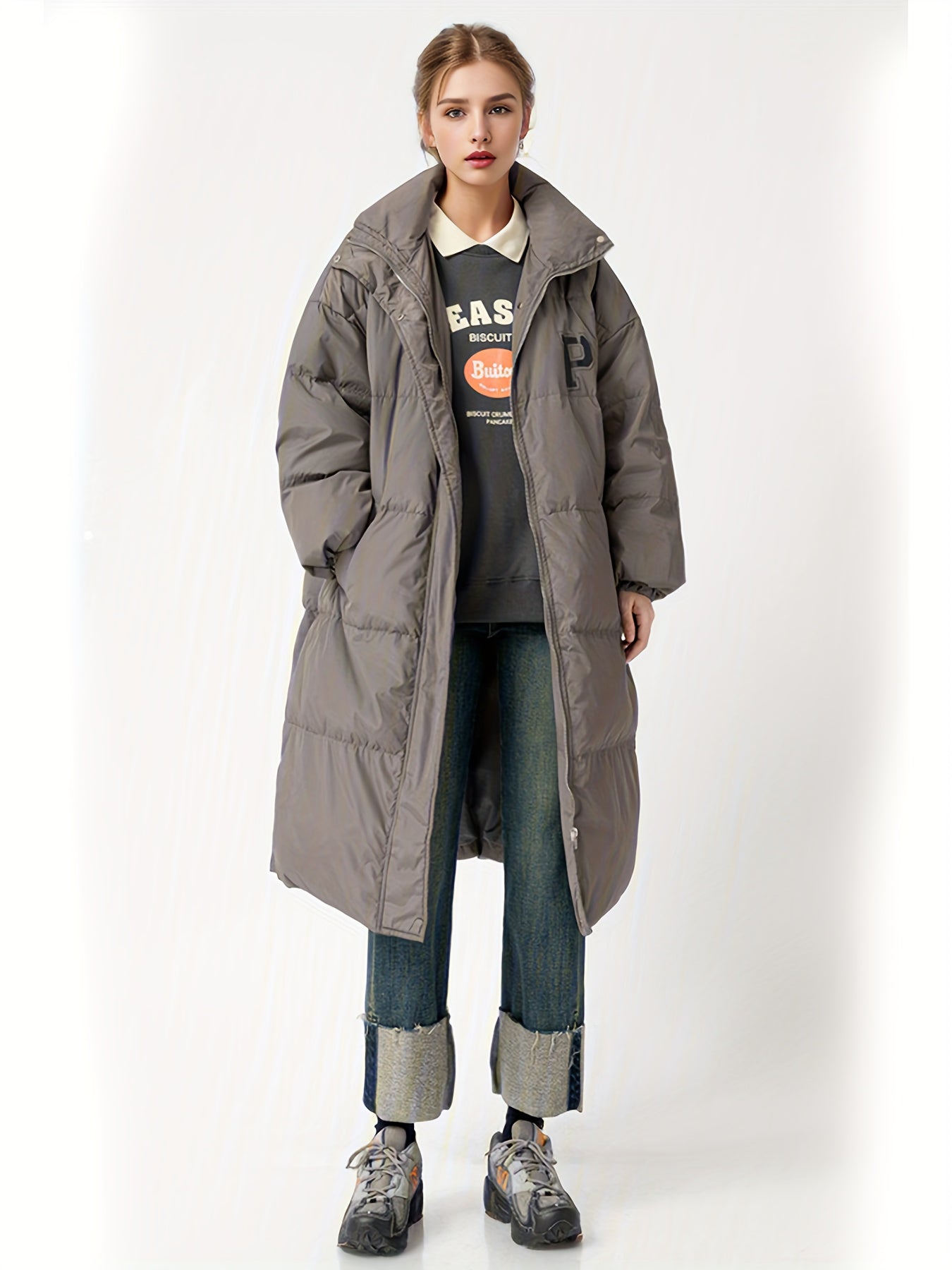 Long Puffer Jacket Women Winter Standing Collar Warm Outdoor Clothing