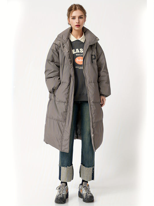 Long Puffer Jacket Women Winter Standing Collar Warm Outdoor Clothing