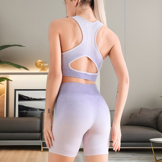 Gradient Yoga Workout Set Sports Bra & Shorts Suit Women's Activewear