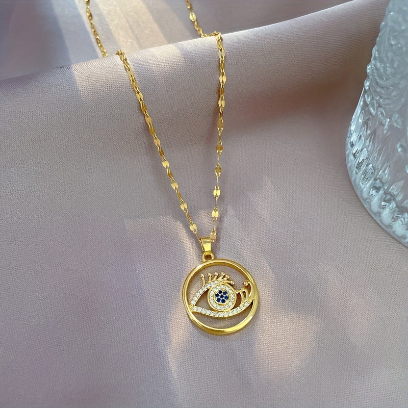 Stainless Steel Eyelash Eye Pendant Necklace For Women Girls Clavicle Chain