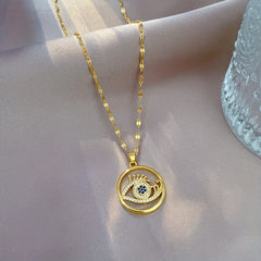 Stainless Steel Eyelash Eye Pendant Necklace For Women Girls Clavicle Chain