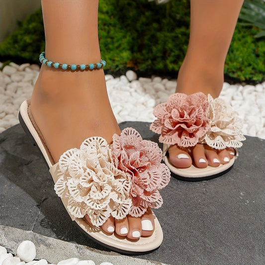 Women's Colorblock Floral Decor Sandals Slip On Open Toe Non Slip Outdoor Slides