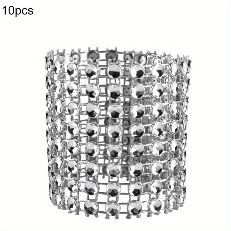 10PCS Alloy Flower Crystal Napkin Rings for Wedding & Party Decor