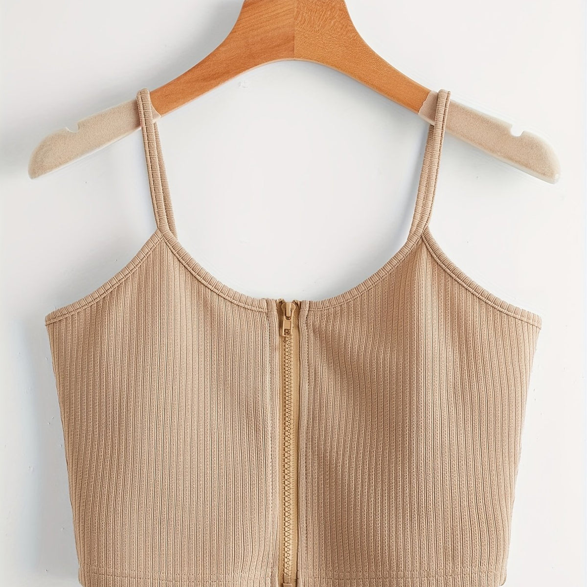 Ribbed Knit Solid Zipper Cami Vest Women's Casual