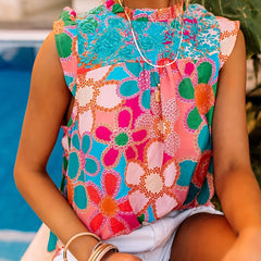 Floral Print Cap Sleeve Top Summer Crew Neck Women's Clothing