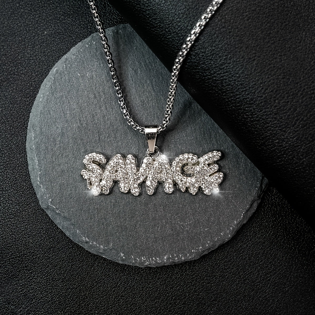 Punk Hip Hop Silver Rhinestone Letter Necklace