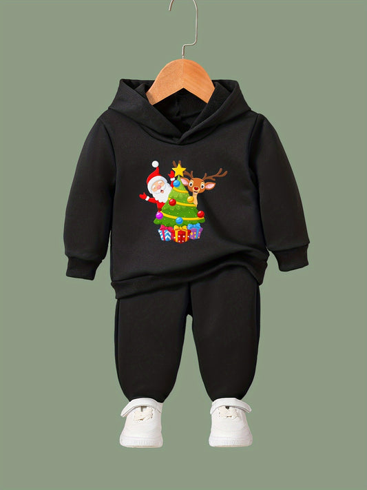 OERYUI Kids Santa & Christmas Tree Print Hoodies Pants Set
