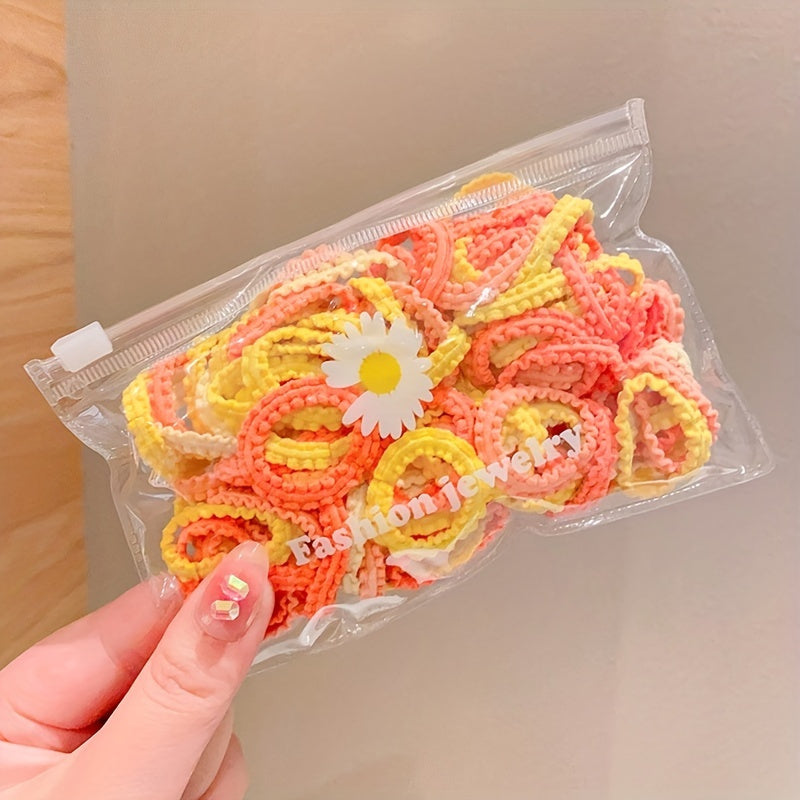 50pcs Mini Hair Rope High Elastic Hair Ties Cartoon Rubber Band Hair Accessories