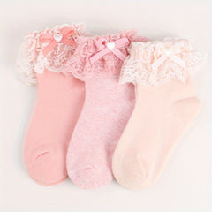 3 Pairs Girl Socks Love Bow Ruffled Princess Socks