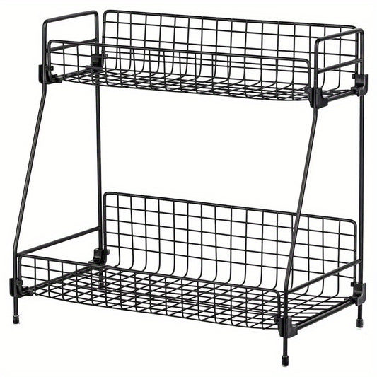 Double Layer Bathroom Organizer Metal Basket Storage Shelf Rack