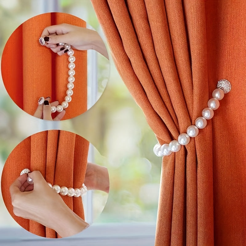 2pcs Magnetic Tiebacks for Curtains Faux Pearl Beads Holdbacks