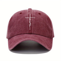 Vintage Distressed Baseball Cap With Faith Letter Sun Print