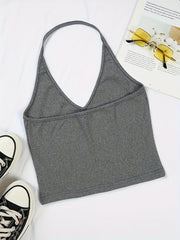 Solid V Neck Tank Top Halter Top