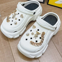 Women's Bear Charm Platform Clogs Slide Sandals