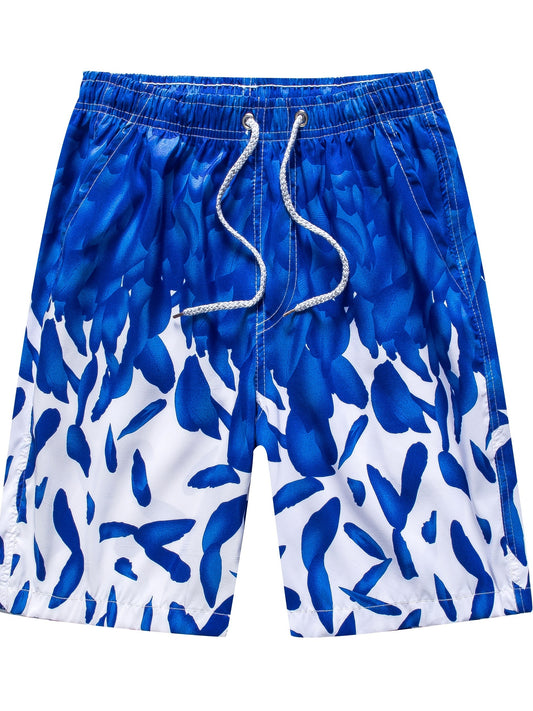 Feathers Print Shorts Casual Elastic Waist Drawstring Summer Pool Beach Shorts