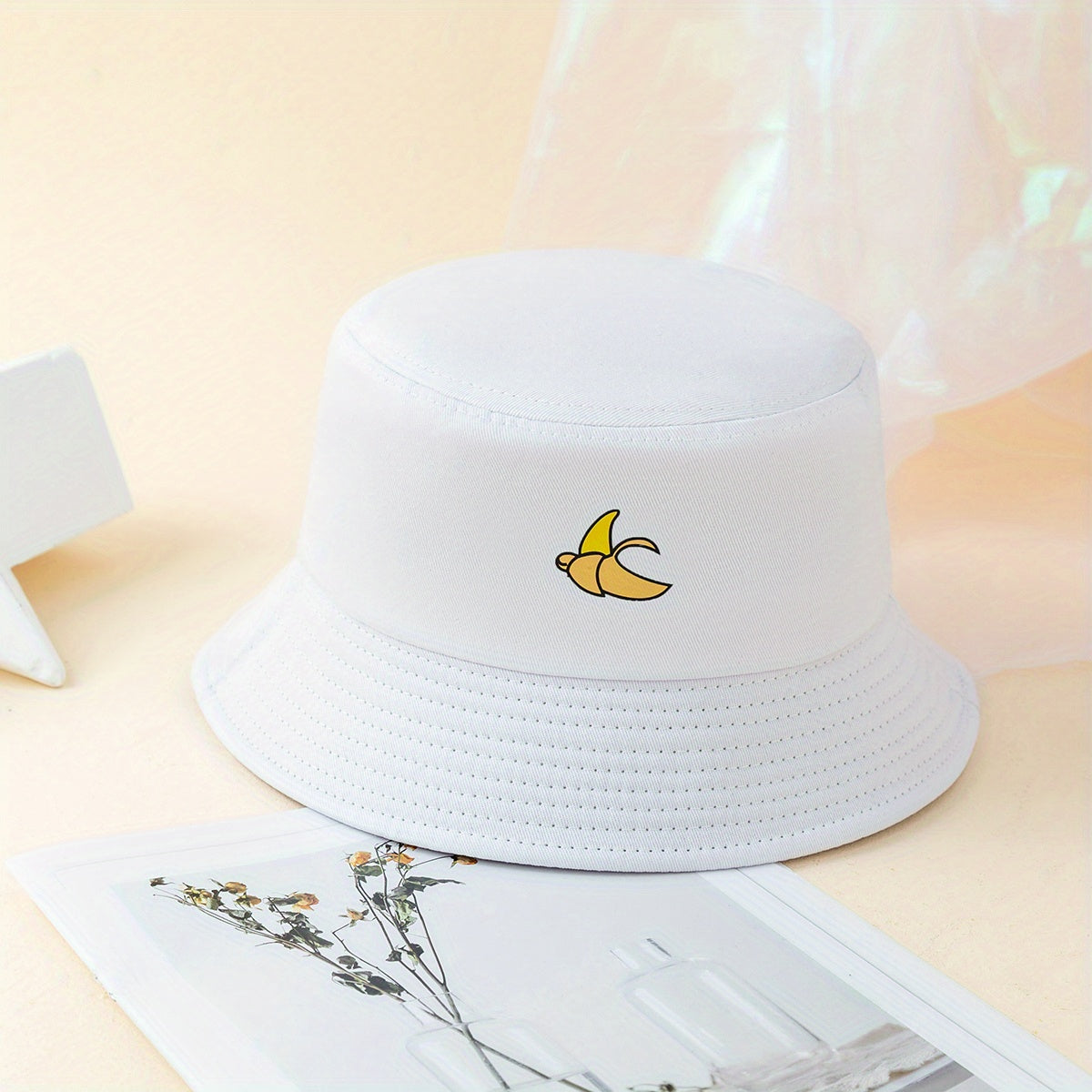 Banana Printed Bucket Hat Solid Cotton Basin Hat Unisex