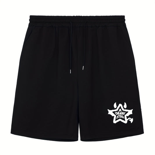 Star & Letter Print Men's Shorts Casual Breathable Drawstring Shorts