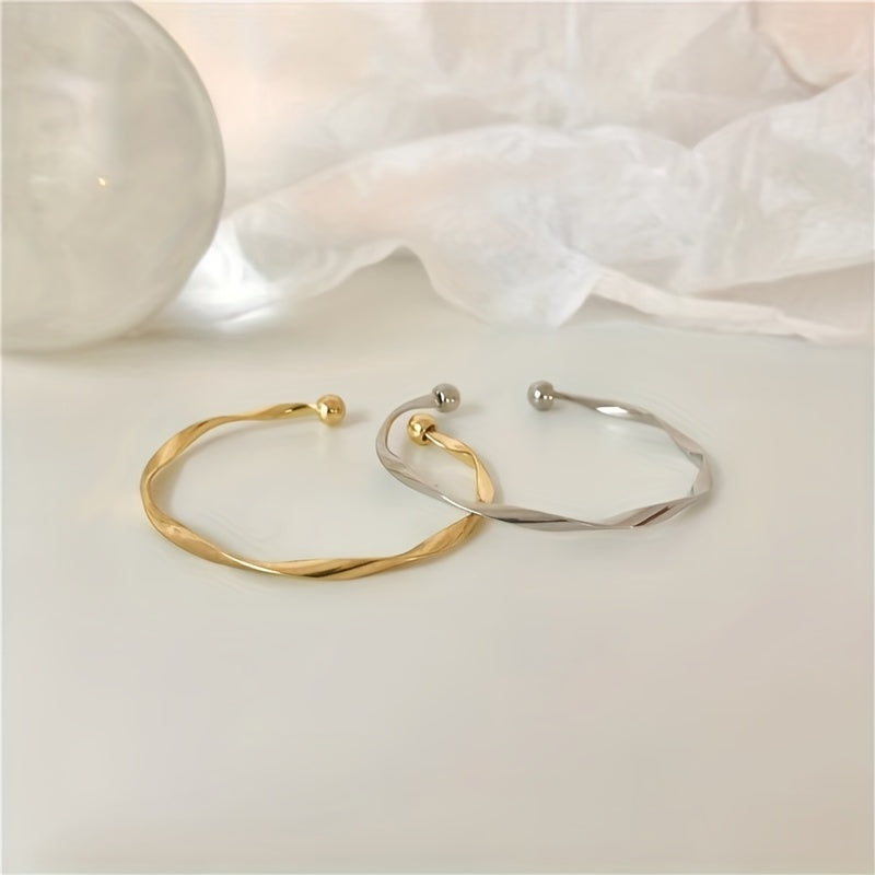 Golden Silver Wave Pattern Bracelet Twisted Cuff Bangle for Girls