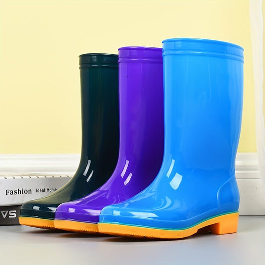 PVC Round Toe Flat Waterproof Rain Boots Lightweight Comfortable