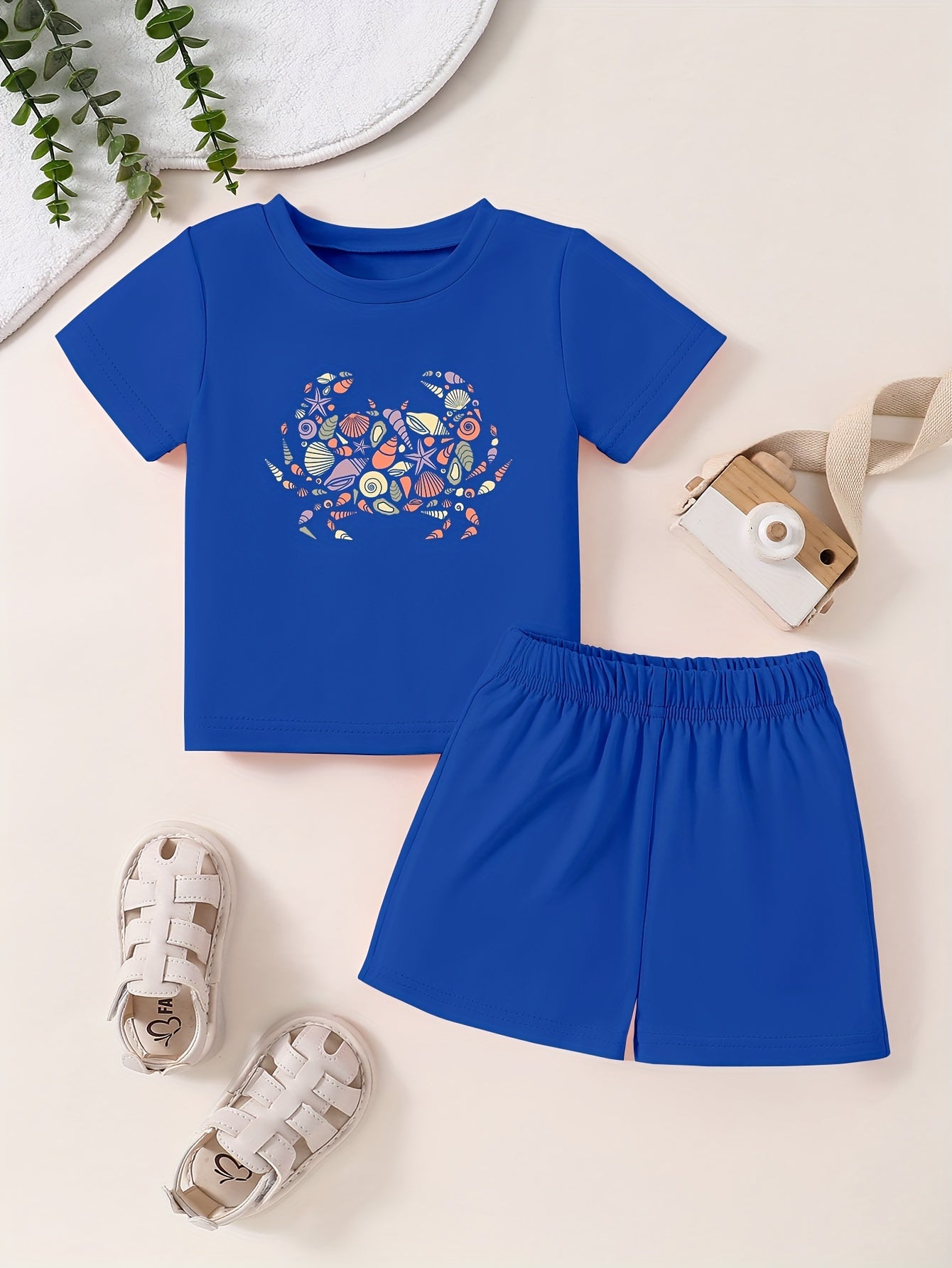 Toddler Cartoon Dragon Short Sleeve T-shirt & Shorts Set