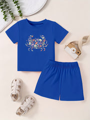 Toddler Cartoon Dragon Short Sleeve T-shirt & Shorts Set